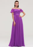 Sleeveless Off-the-Shoulder Chiffon A-line/Princess Long/Floor-Length Bridesmaid Dresseses With Ruffles Tiana STKP0025452