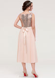 Sleeveless Bateau Chiffon A-line/Princess Bridesmaid Dresses With Sashes Sequins Jazmyn STKP0025454