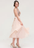 Sleeveless Bateau Chiffon A-line/Princess Bridesmaid Dresses With Sashes Sequins Jazmyn STKP0025454