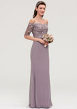 Off-the-Shoulder Half Sleeve Sheath/Column Long/Floor-Length Chiffon Bridesmaid Dresseses With Appliqued Lilah STKP0025458