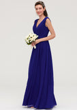 Sleeveless V Neck Chiffon A-line/Princess Long/Floor-Length Bridesmaid Dresseses With Pleated Lilia STKP0025459