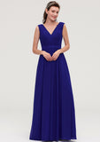 Sleeveless V Neck Chiffon A-line/Princess Long/Floor-Length Bridesmaid Dresseses With Pleated Lilia STKP0025459