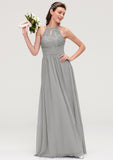 Sleeveless Scoop Neck Chiffon A-line/Princess Long/Floor-Length Bridesmaid Dresseses With Pleated Lace Marianna STKP0025460