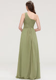 Sleeveless One-Shoulder Long/Floor-Length Chiffon A-line/Princess Bridesmaid Dresses With Pleated Mayra STKP0025463