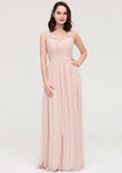 Sleeveless V Neck Long/Floor-Length Chiffon A-line/Princess Bridesmaid Dresses With Pleated Appliqued Selina STKP0025467