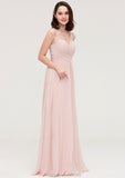 Sleeveless V Neck Long/Floor-Length Chiffon A-line/Princess Bridesmaid Dresses With Pleated Appliqued Selina STKP0025467