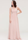 Sleeveless V Neck Long/Floor-Length Chiffon A-line/Princess Bridesmaid Dresses With Pleated Appliqued Selina STKP0025467