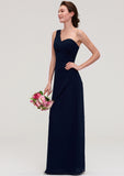 Sleeveless One-Shoulder A-line/Princess Chiffon Long/Floor-Length Bridesmaid Dresses With Pleated Micaela STKP0025475