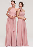 Sleeveless Scoop Neck A-line/Princess Chiffon Long/Floor-Length Bridesmaid Dresseses With Pleated Sashes Marley STKP0025476