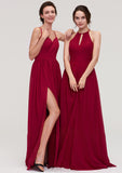 Sleeveless Sweetheart Long/Floor-Length Chiffon A-line/Princess Bridesmaid Dresseses With Split Pleated Lizeth STKP0025477