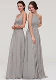 Sleeveless Sweetheart Long/Floor-Length Chiffon A-line/Princess Bridesmaid Dresseses With Pleated Beading Kaitlynn STKP0025478