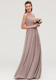 Sleeveless A-line/Princess Chiffon Long/Floor-Length Bridesmaid Dresseses With Pleated Mareli STKP0025479