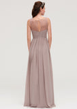 Sleeveless A-line/Princess Chiffon Long/Floor-Length Bridesmaid Dresseses With Pleated Mareli STKP0025479