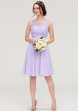 Sleeveless Knee-Length Chiffon A-line/Princess Bridesmaid Dresses With Sashes Lace Sophia STKP0025481