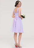 Sleeveless Knee-Length Chiffon A-line/Princess Bridesmaid Dresses With Sashes Lace Sophia STKP0025481