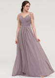 Short Sleeve Sweetheart Long/Floor-Length Chiffon A-line/Princess Bridesmaid Dresses With Pleated Beading Yaritza STKP0025487