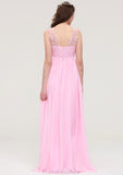 Bateau Sleeveless Long/Floor-Length Chiffon A-line/Princess Bridesmaid Dresses With Lace Maisie STKP0025489