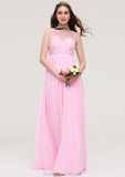 Bateau Sleeveless Long/Floor-Length Chiffon A-line/Princess Bridesmaid Dresses With Lace Maisie STKP0025489