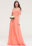 Sleeveless Sweetheart Long/Floor-Length Chiffon A-line/Princess Bridesmaid Dresses With Pleated Eleanor STKP0025492