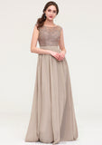 Sleeveless Scoop Neck Long/Floor-Length Chiffon A-line/Princess Bridesmaid Dresses With Sequins Beading Lace Pleated Kianna STKP0025493