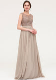 Sleeveless Scoop Neck Long/Floor-Length Chiffon A-line/Princess Bridesmaid Dresses With Sequins Beading Lace Pleated Kianna STKP0025493