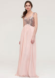 Sleeveless Long/Floor-Length Sweetheart A-line/Princess Chiffon Bridesmaid Dresses With Pleated Sequins Lea STKP0025494