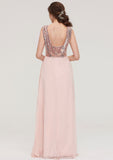 Sleeveless Long/Floor-Length Sweetheart A-line/Princess Chiffon Bridesmaid Dresses With Pleated Sequins Lea STKP0025494