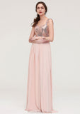 Sleeveless Long/Floor-Length Sweetheart A-line/Princess Chiffon Bridesmaid Dresses With Pleated Sequins Lea STKP0025494