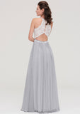 Sleeveless Scoop Neck A-line/Princess Chiffon Long/Floor-Length Bridesmaid Dresseses With Lace Adalynn STKP0025497