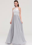 Sleeveless Scoop Neck A-line/Princess Chiffon Long/Floor-Length Bridesmaid Dresseses With Lace Adalynn STKP0025497