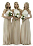 Bateau A-Line/Princess Long/Floor-Length Chiffon Bridesmaid Dresses With Lace Lesley STKP0025503