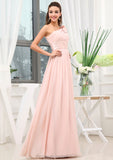 Sleeveless One-Shoulder Long/Floor-Length A-line/Princess Chiffon Bridesmaid Dresses With Pleated Shoulder Flower Cali STKP0025507