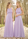 Scoop Neck A-Line/Princess Long/Floor-Length Chiffon Bridesmaid Dresses Millicent STKP0025516