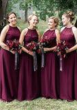 Sleeveless Scoop Neck Long/Floor-Length Chiffon A-line/Princess Bridesmaid Dresseses With Pleated Jayla STKP0025525