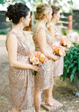 Sleeveless V Neck Knee-Length A-line/Princess Sequined Bridesmaid Dresses Itzel STKP0025527