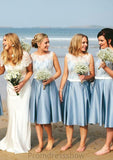 Bateau A-Line/Princess Knee-Length Satin Bridesmaid Dresses With Lace Waistband Harriet STKP0025530