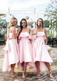 Sleeveless Strapless Asymmetrical A-line/Princess Satin Bridesmaid Dresseses With Bowknot Ruffles Adriana STKP0025539