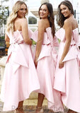 Sleeveless Strapless Asymmetrical A-line/Princess Satin Bridesmaid Dresseses With Bowknot Ruffles Adriana STKP0025539