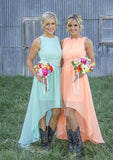 Sleeveless Bateau Asymmetrical A-Line/Princess Chiffon Bridesmaid Dresses With Appliqued Catalina STKP0025549