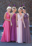 Sleeveless V Neck Long/Floor-Length A-line/Princess Chiffon Bridesmaid Dresses With Pleated Winnie STKP0025560