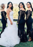 Off-the-Shoulder Full/Long Sleeve Asymmetrical Trumpet/Mermaid Lace Bridesmaid Dresseses Desiree STKP0025566