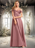 Abbigail A-line Cold Shoulder Floor-Length Satin Bridesmaid Dress STKP0025750