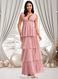 Khloe A-line V-Neck Floor-Length Chiffon Bridesmaid Dress STKP0025749