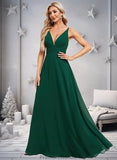 Courtney A-line V-Neck Floor-Length Chiffon Bridesmaid Dress STKP0025813