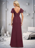 Summer A-line Boat Neck Floor-Length Chiffon Bridesmaid Dress With Ruffle STKP0025827