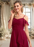 Jo A-line Cold Shoulder Floor-Length Chiffon Bridesmaid Dress With Ruffle STKP0025755