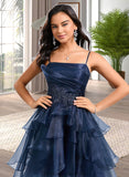 Journey Ball-Gown/Princess Straight Asymmetrical Organza Homecoming Dress With Sequins Appliques Lace STKP0025652