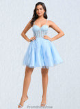 Miley Ball-Gown/Princess Sweetheart Short Lace Tulle Homecoming Dress With Ruffle STKP0025707