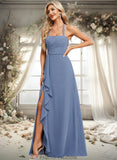 Katelynn A-line Halter Floor-Length Chiffon Bridesmaid Dress STKP0025799