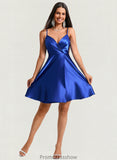 Jess A-line V-Neck Short Stretch Satin Homecoming Dress With Pleated STKP0025705